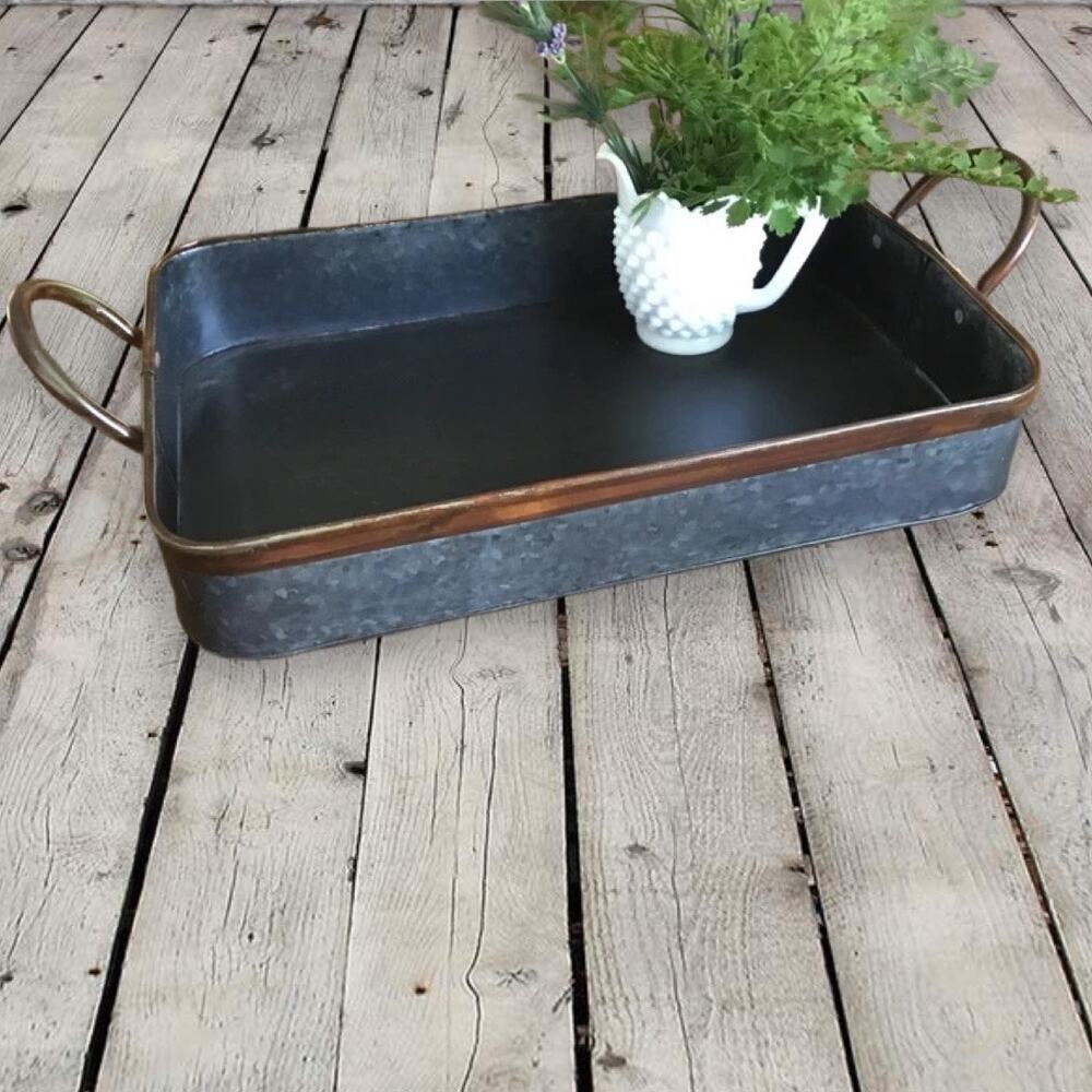 Farmhouse Galvanized Tray Serving Coffee Bar Table Home Decor - Picture 6 of 7